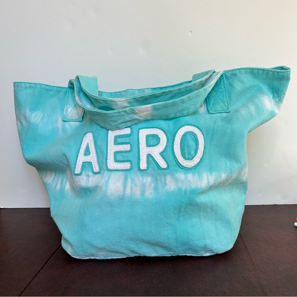 Aeropostale “Aero” Very Large Canvas Tote Beach Bag Carry All Tie Dye Teal White